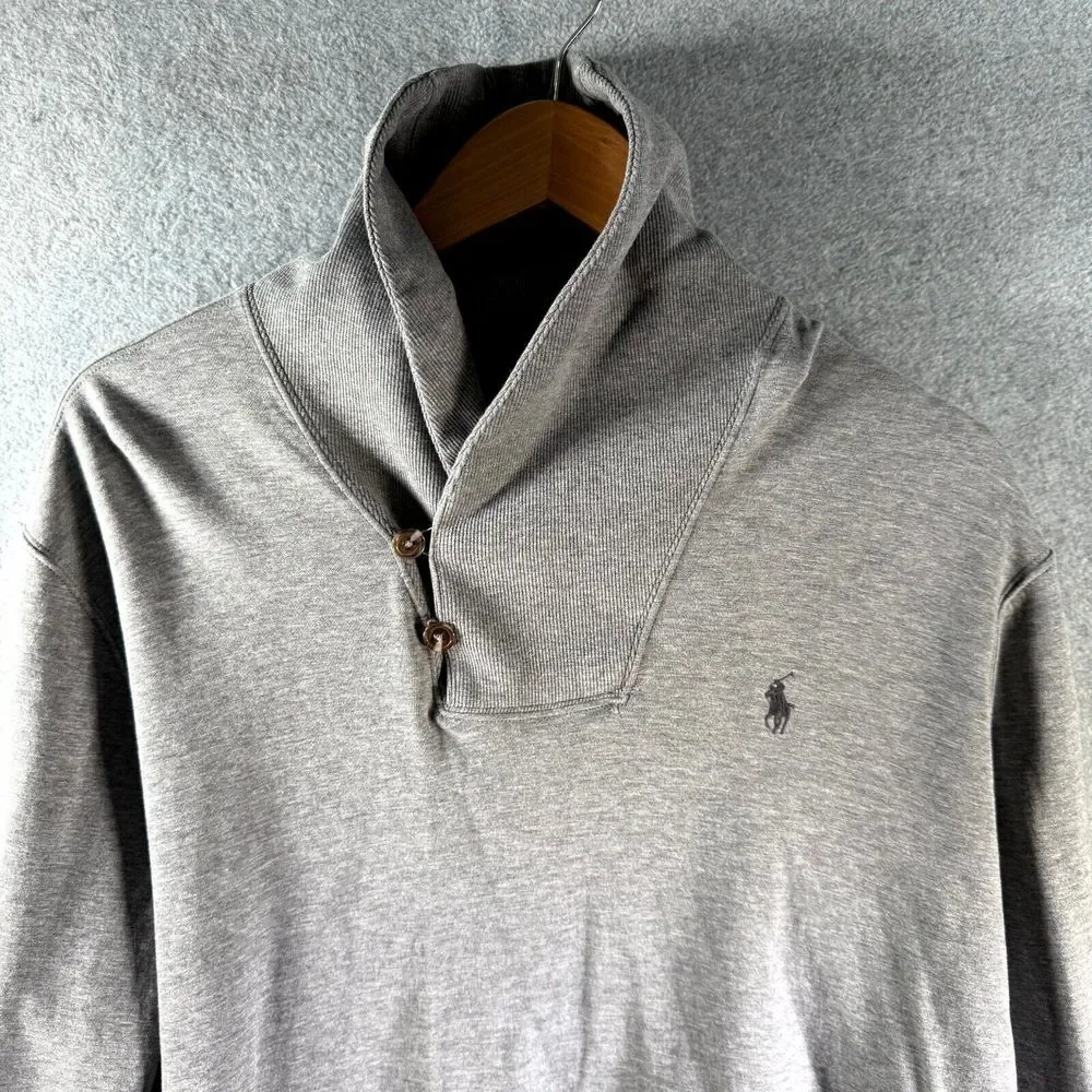 Polo Ralph Lauren Luxury Jersey Men's Large‎ Gray Heather Shawl-Collar Pullover